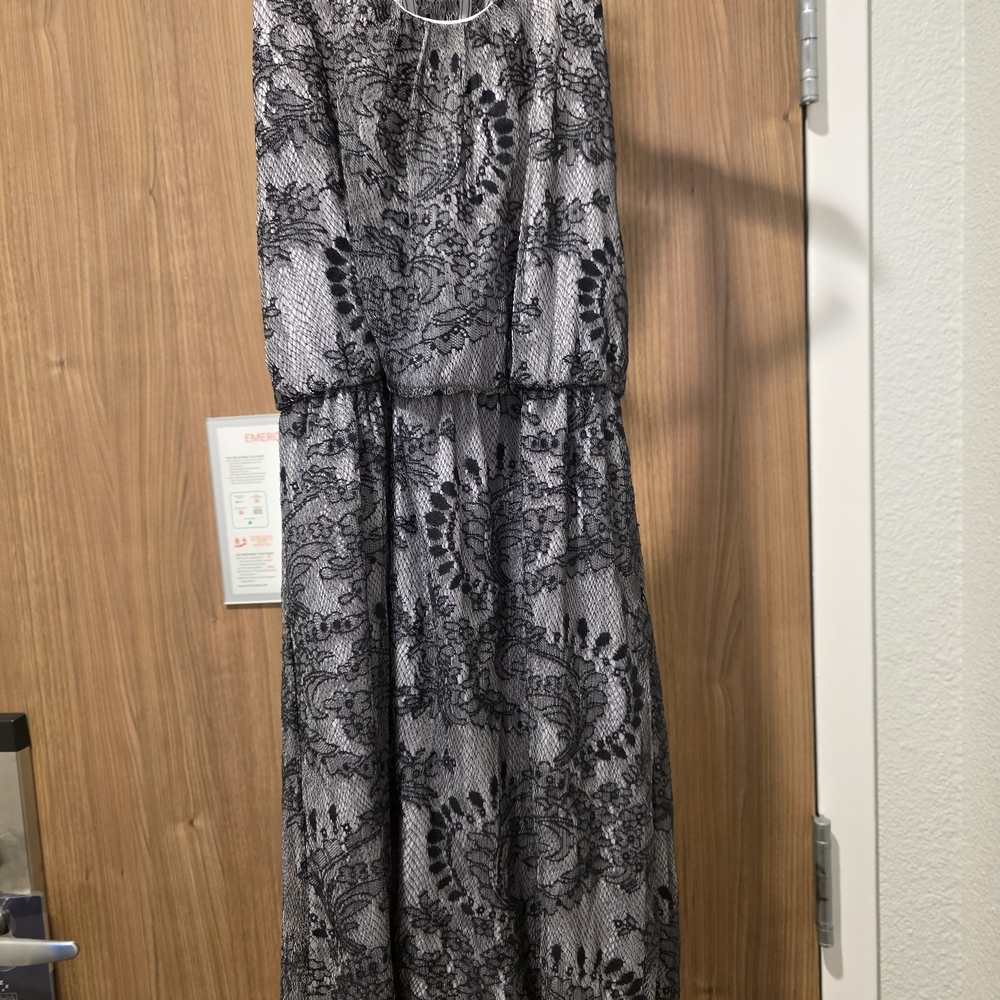 Hello Miss Black and Gray Lace Midi Dress